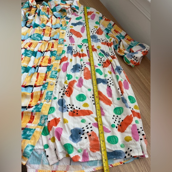 Entro Abstract Patchwork Shirt Dress Small Colorful Artsy Boho Funky - Picture 6 of 9